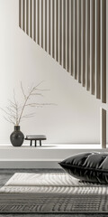 Elegant sculptural interiors with contrasting shadows. Minimalistic interior design composition.