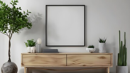 Mockup frame in living room interior with chair and decor, Scandinavian style.3d rendering,  Mock up poster frame in modern interior fully furnished rooms background, living room, ai generated 