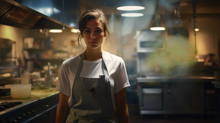 Fototapeta premium Young woman working in a commercial kitchen