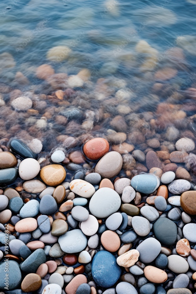 Sticker Colorful pebbles in flowing water