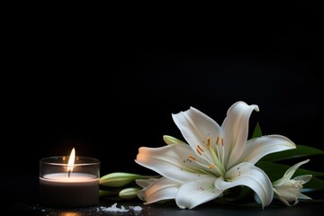 Peaceful Lily Flower and Candle Arrangement
