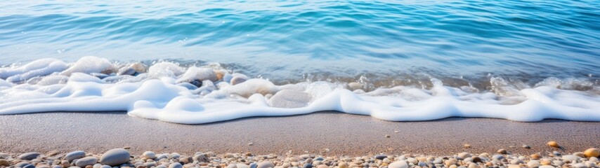 Serene beach scene with waves and pebbles