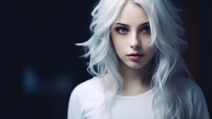 Captivating portrait of a woman with striking silver hair
