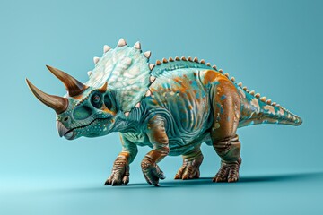 A dinosaur with a colorful body and a large horn on its head