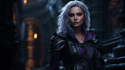 Mysterious woman in dark fantasy outfit