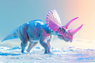 A dinosaur with a colorful body and a large horn on its head