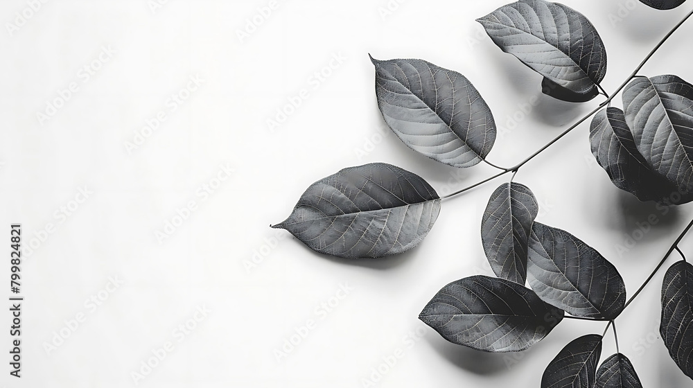 Poster minimalist composition of tree leaves with copy space on isolated background