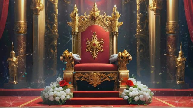 the queen's throne is plated with gold and the flower decorations are beautiful and elegant