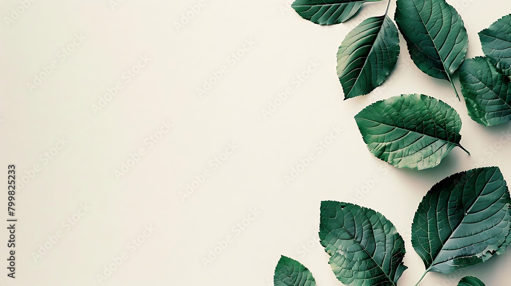 Poster minimalist composition of tree leaves with copy space on a isolated background