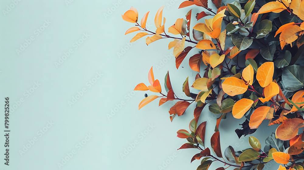 Poster minimalist composition of tree leaves with copy space for text