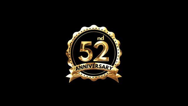 52nd Anniversary luxury Gold Animation. Greeting for the 52nd Anniversary. Luxurious Animation Celebrating 52 Years of Excellence