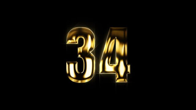 Luxurious Gold Animation of Number 34. Elevate Your Visuals with Opulent Design and Regal Elegance
