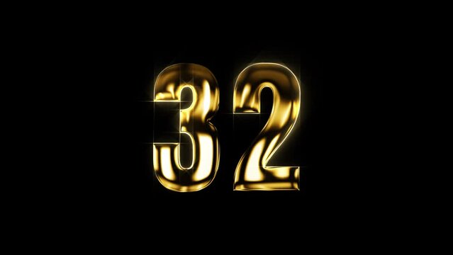 Luxurious Gold Animation of Number 32. Elevate Your Visuals with Opulent Design and Regal Elegance