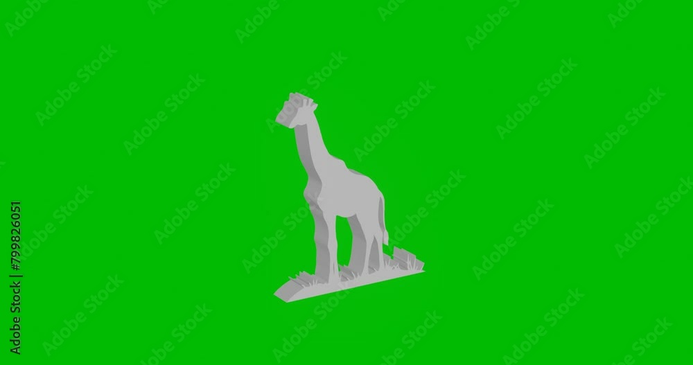Poster animation of rotation of a white giraffe symbol with shadow. simple and complex rotation. seamless l