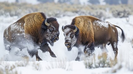Naklejka premium Two buffalo are fighting in the wild