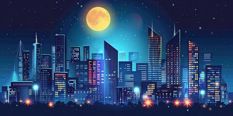 futuristic night city. Building and urban vector Illustration, City scene on night time.