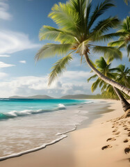 palm trees on the beach hyper-realistic wallpaper 