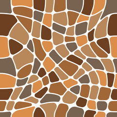 Brown mosaic stone tile pattern. Vector paving floor or ground background with arranged grey and earthy pebbles creating textured cobblestone or rubble rocks surface with natural colors and shapes