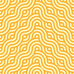 Yellow ramen noodles pasta pattern, seamless background. Vector tile featuring enticing, delectably intertwined macaroni or spaghetti strands, forming an appetizing and visually pleasing ramen waves