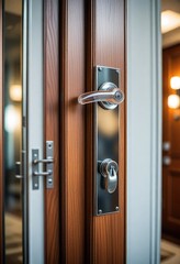 Obraz premium Take a close-up view of a modern door handle within a stylish interior setting