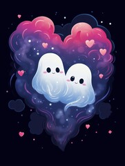 Ghostly Lovers in Cosmic Heart - obrazy, fototapety, plakaty