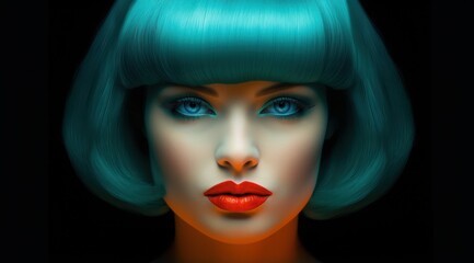 Striking Turquoise Hair and Makeup Portrait - obrazy, fototapety, plakaty