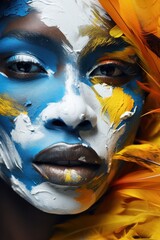 Vibrant Face Painting with Feathers - obrazy, fototapety, plakaty