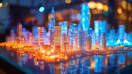 A miniature city made of glass and lights.