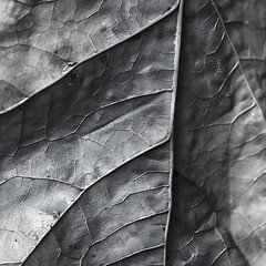 minimalistic close - up of leaf texture in black and white - obrazy, fototapety, plakaty