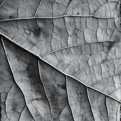 minimalistic close - up of leaf texture in black and white, featuring a leaf in the foreground, a l - obrazy, fototapety, plakaty