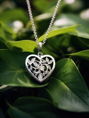 Elegant heart-shaped pendant necklace with floral design - obrazy, fototapety, plakaty