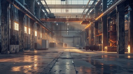 Metal factory interior. Modern industrial company. copy space for text.