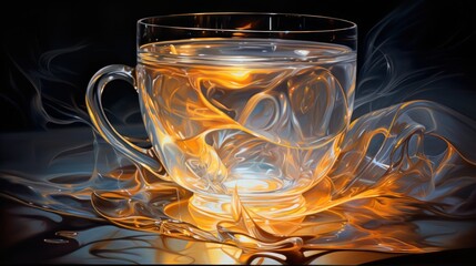 Steaming hot tea in a glass cup