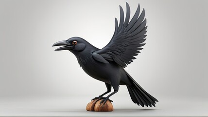 Fototapeta premium black raven on a branch vulture isolated on white crow on a branch