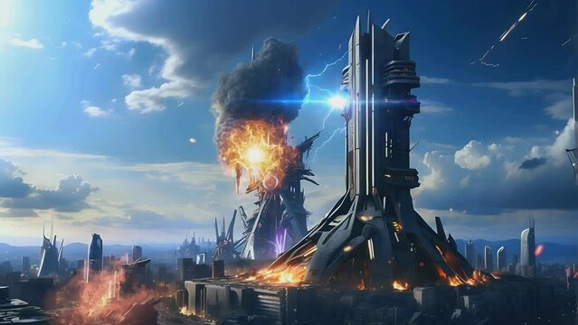 city defense tower from air attacks with advanced future technology