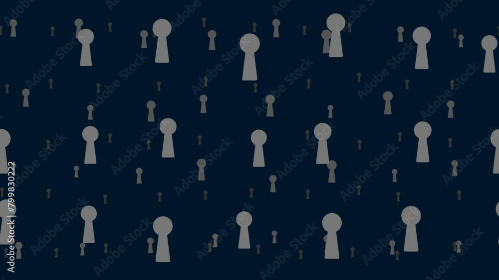 Poster keyhole symbols float horizontally from left to right. parallax fly effect. floating symbols are loc