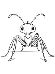 Animals ant  coloring page, outline, white color, white background ai generated