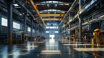 Metal factory interior. Modern industrial company. copy space for text.