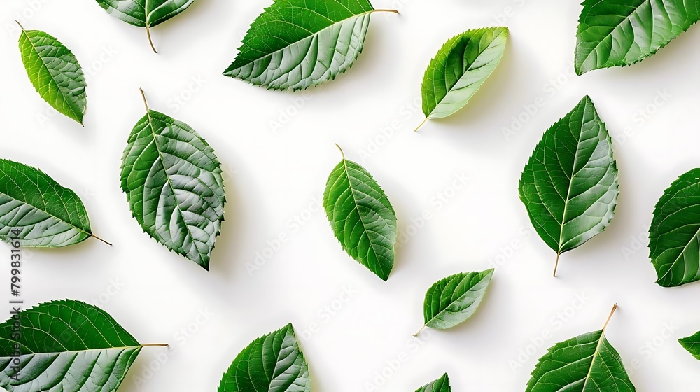 Poster minimalistic pattern of fresh tree leaves on isolated background