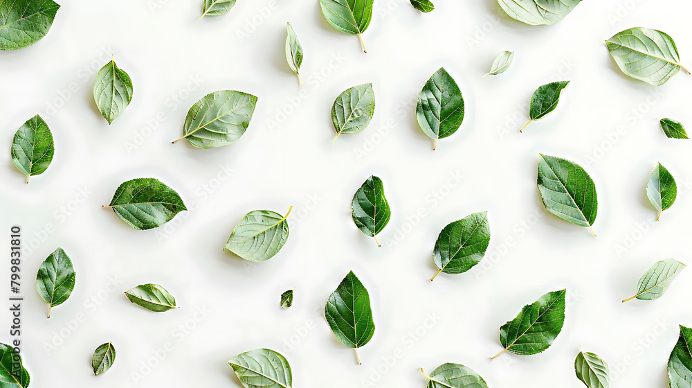 Poster minimalistic pattern of fresh tree leaves on isolated background