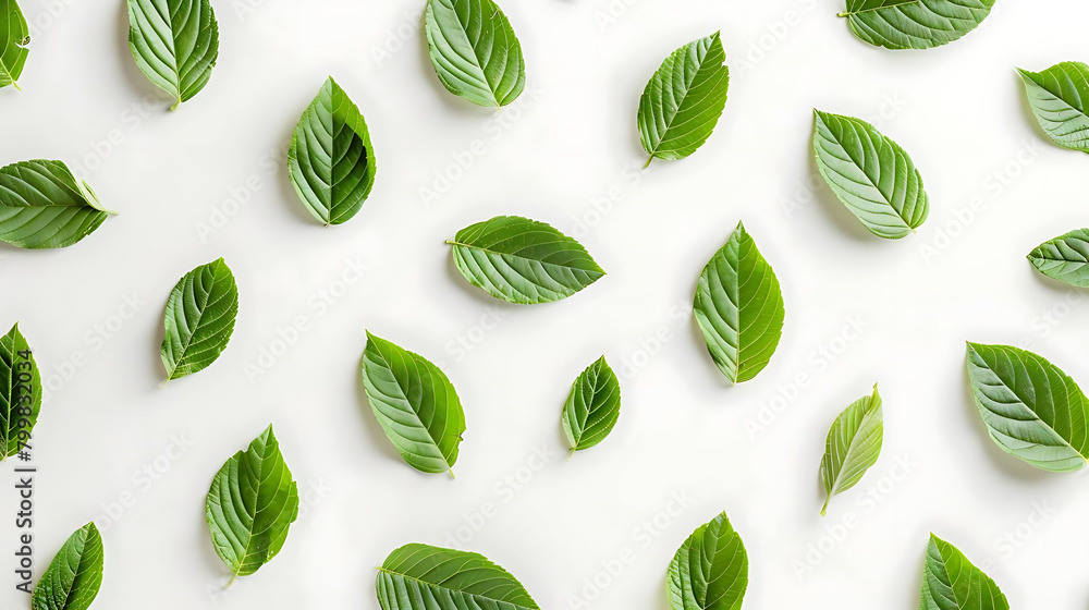Poster minimalistic pattern of fresh tree leaves on isolated background