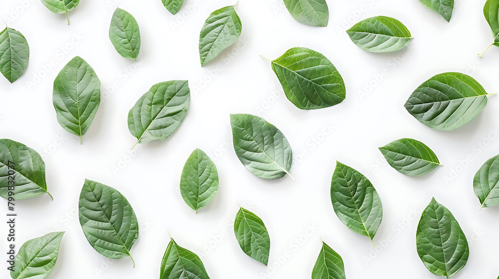 Poster minimalistic pattern of fresh tree leaves on isolated background