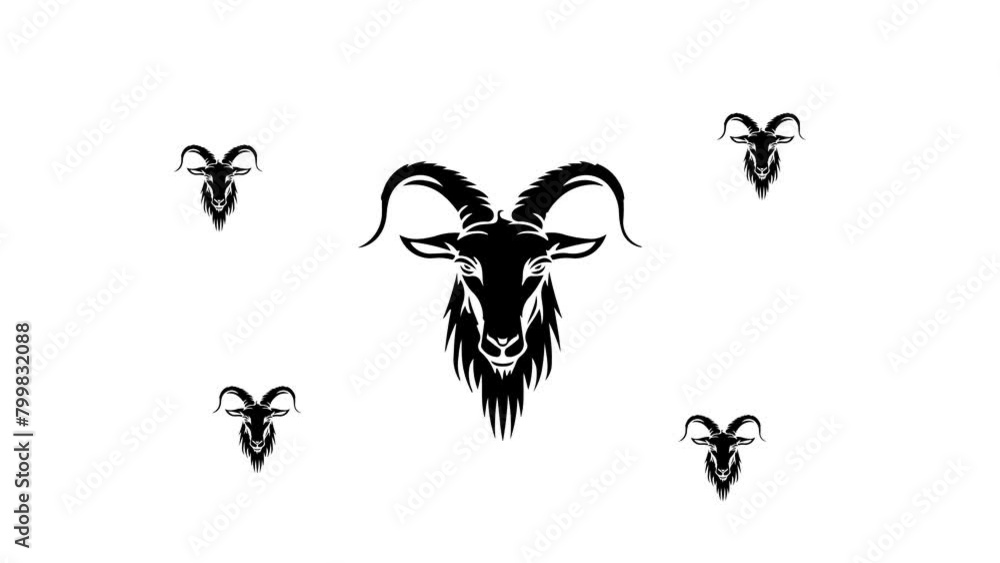 Poster zoom in and out animation the goat symbol. large black symbol in the center and four small symbols a