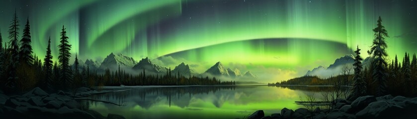 A serene moment under the dancing auroras in the night sky - obrazy, fototapety, plakaty