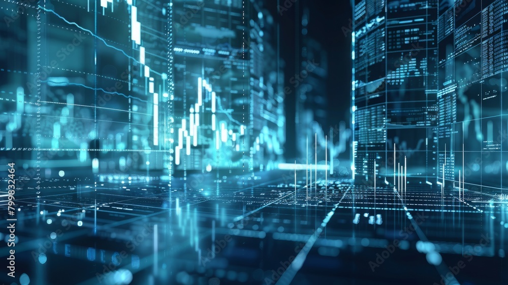 Poster graph of stock market data with blue color scheme