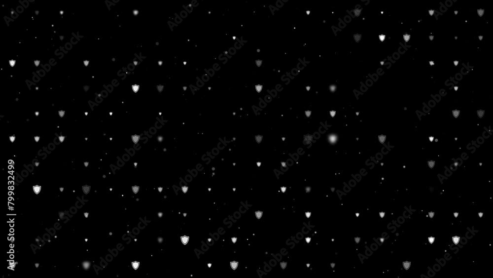 Poster template animation of evenly spaced shield symbols of different sizes and opacity. animation of tran