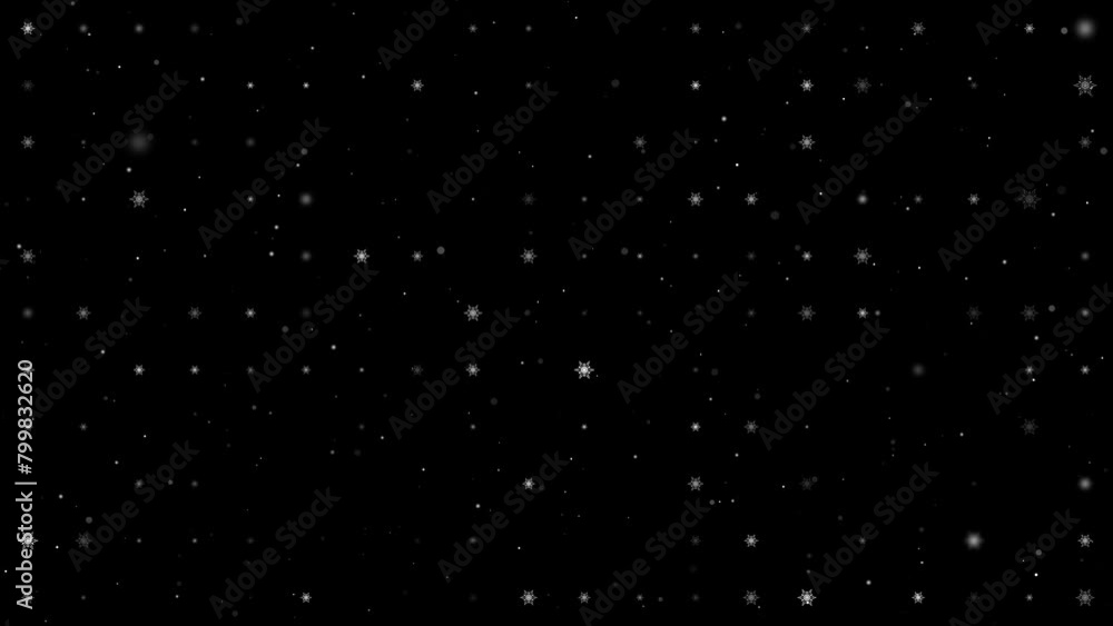 Poster template animation of evenly spaced snowflakes of different sizes and opacity. animation of transpar