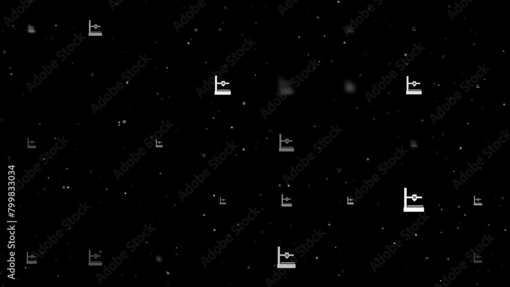 Poster template animation of evenly spaced small 3d printer symbols of different sizes and opacity. animati