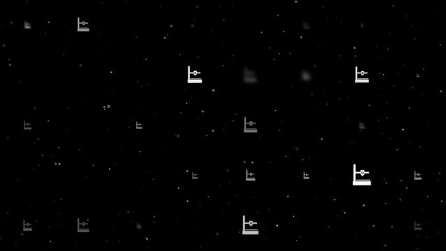Template animation of evenly spaced small 3D printer symbols of different sizes and opacity. Animation of transparency and size. Seamless looped 4k animation on black background with stars