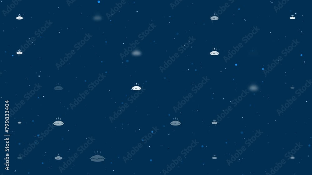 Poster template animation of evenly spaced hot pie symbols of different sizes and opacity. animation of tra